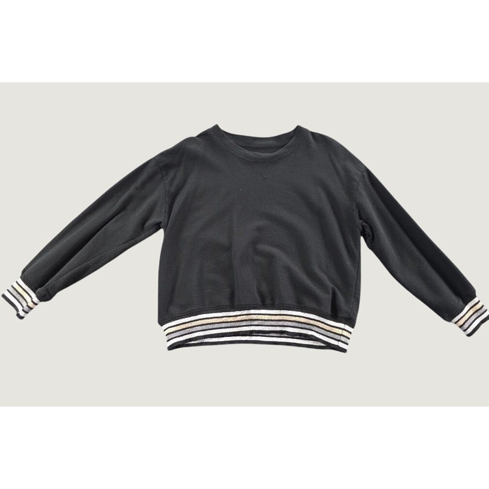 Splendid Kids Black Crewneck Sweatshirt Striped Cuffs Size L/12‎